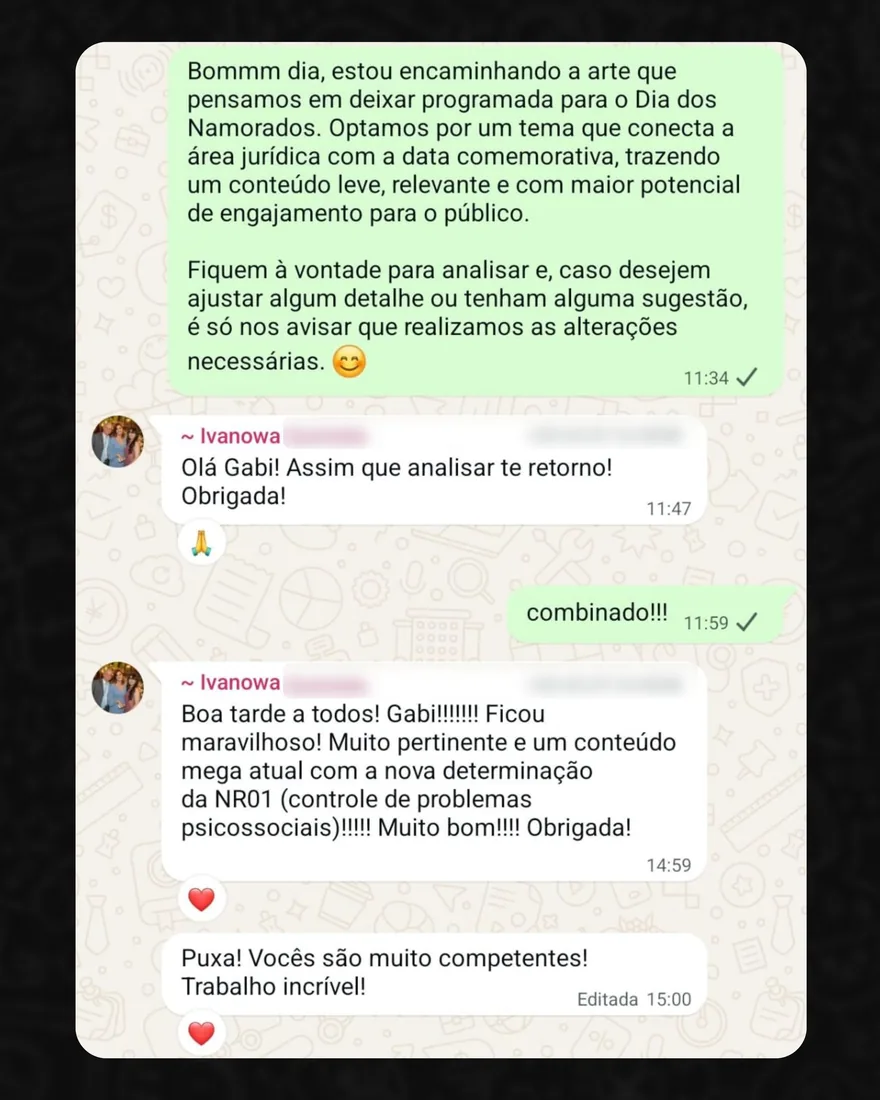 Mensagem de cliente da RPF no WhatsApp comemorando contratos fechados
